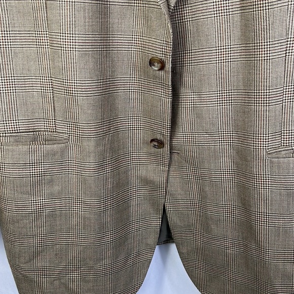 Jos A. Bank Wool Silk Blend Tan Brown Houndstooth Plaid Sports Coat Blazer 48R - Picture 4 of 15
